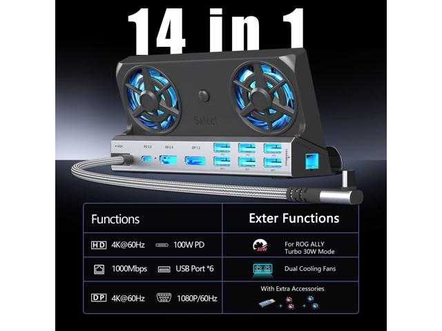 KEHIPI Dual Cooling Fans Multi Monitor 14 in 1 Steam Deck Docking Station with 4K@60 Hz,DP1.2,VGA 1080P 6 USB A,1000Mbps,Type C 100W PD, 40Gbps...