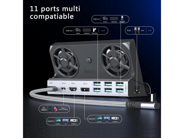 KEHIPI Dual Cooling Fans Multi Monitor 14 in 1 Steam Deck Docking Station with 4K@60 Hz,DP1.2,VGA 1080P 6 USB A,1000Mbps,Type C 100W PD, 40Gbps...