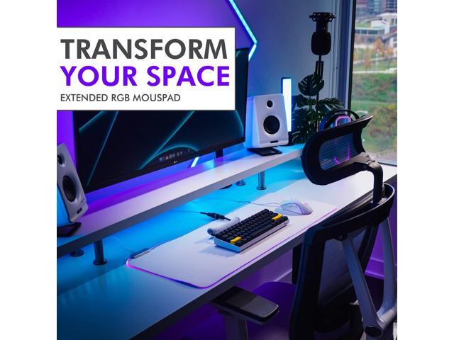 KEHIPI Bone White Gaming Mouse Pad RGB - Large LED Mousepad - LED Desk mat with 8 Adjustable Light Modes - Non Slip Rubber Base, Easy to Clean...
