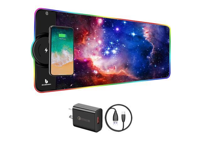 KEHIPI Gaming Mouse Pad, Wireless Charging, 15W Fast, Extended Large Size, 10 Lighting Modes, Office & Gaming, 31.5'X11.8' (Galaxy)