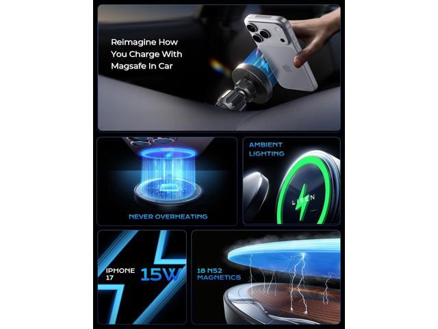KEHIPI for 15W MagSafe Car Mount Charger,Magnetic Wireless Car Charger for iPhone 17 Pro Max Accessories,Magnetic Phone Holder for iPhone 17 Air...