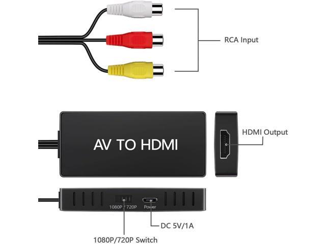 KEHIPI RCA to HDMI Converter, AV Composite to HDMI Converter Adapter, Wii/PS2/VHS/VCR/DVD/X box/n64 to HDMIconnector for New TV, Support PAL/NTSC,...