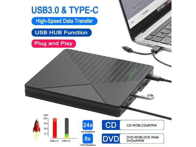 KEHIPI External CD DVD Drive for Laptop Mac with 3 USB Ports and 2 TF/SD Card Slots,USB 3.0 & USB-C CD DVD Optical Disc Reader Burner Player...