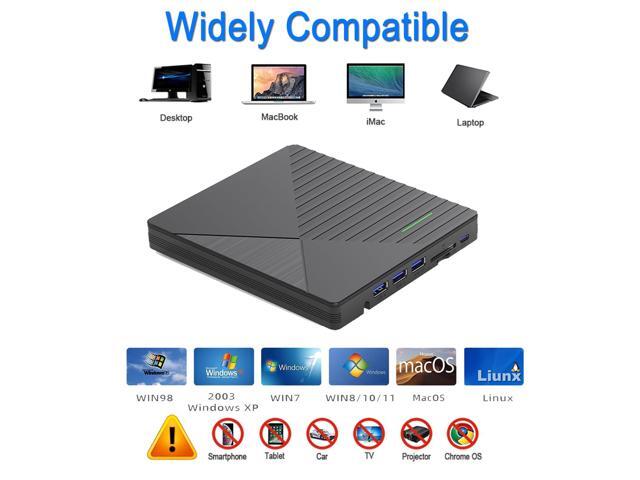 KEHIPI External CD DVD Drive for Laptop Mac with 3 USB Ports and 2 TF/SD Card Slots,USB 3.0 & USB-C CD DVD Optical Disc Reader Burner Player...
