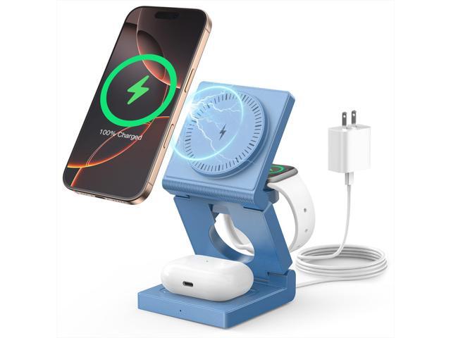 KEHIPI 3 in 1 Wireless Charging Station for Apple Multple Devices Foldable Magnetic Wireless Charger Dock Travel 18W Charging Pad for iPhone 16 15...