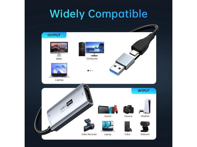 KEHIPI USB 3.0 Video Capture Card with 100W PD - HDMI to USB/USB-C Capture Card 1440P 30fps & 1080P 60fps Video Capture Device for Streaming, Game...