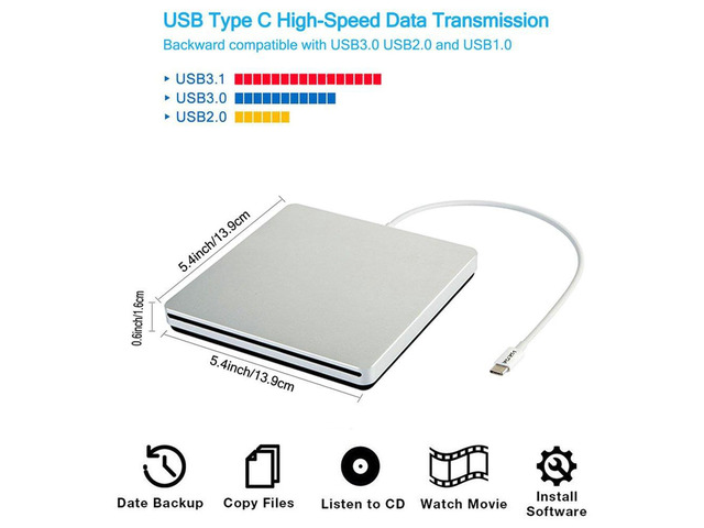 KEHIPI USB-C Superdrive External DVD/CD Reader and DVD/CD Burner for Apple-MacBook Air/Pro/iMac/Mini/MacBook Pro/ASUS/ASUS/DELL Latitude with USB-C...