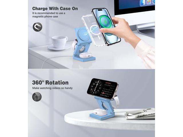KEHIPI 3 in 1 Wireless Charging Station for Apple Multple Devices Foldable Magnetic Wireless Charger Dock Travel 18W Charging Pad for iPhone 16 15...