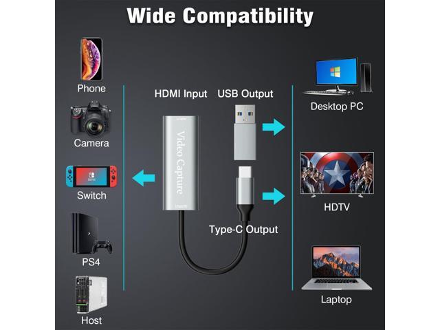 KEHIPI Video Capture Card, USB3.0 HDMI to USB C Capture Card, 4K 1080P 60FPS, Video Recording Card for Gaming Live Streaming, for Windows/Mac OS...