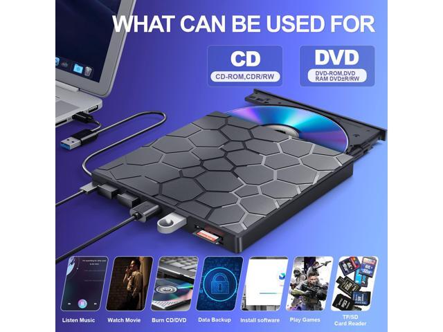 KEHIPI External CD/DVD Drive for Laptop, DVD Player for Laptop, 8 in 1 USB 3.0 Ultra-Slim Portable, CD Burner External Disk Drive Optical...