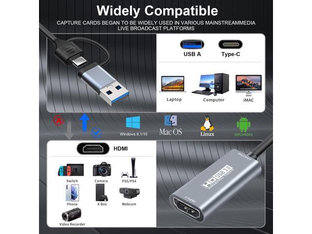 KEHIPI Video Capture Card,4K HDMI to USB 3.0 Capture Card,HDMI to USB/USB C Audio Video Recording in 1080P@60Hz, 2K@50Hz for...