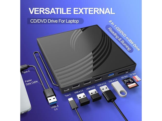KEHIPI External CD/DVD Drive for Laptop with Carrying Case,DVD Player for Laptop,Portable CD Burner with 4 USB Ports, 2 TF/SD Card Slots,CD Disk...