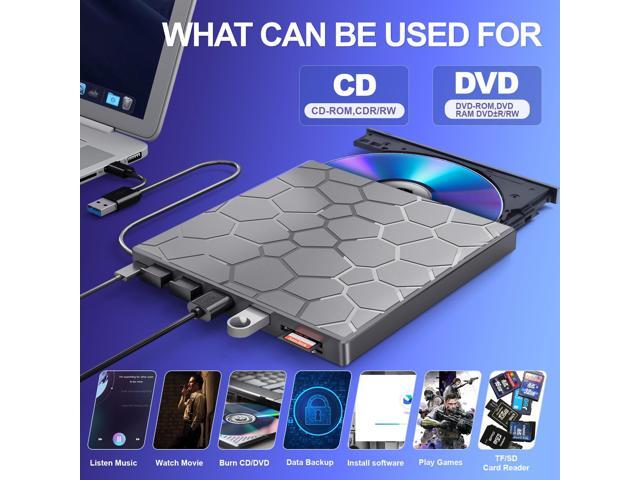 KEHIPI External CD/D1VD Drive for Laptop, DVD Player for Laptop, 8 in 1 USB 3.0 Ultra-Slim Portable (gunmetalgrey)