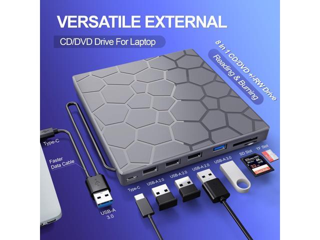 KEHIPI External CD/D1VD Drive for Laptop, DVD Player for Laptop, 8 in 1 USB 3.0 Ultra-Slim Portable (gunmetalgrey)