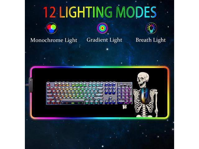 KEHIPI RGB Gaming Mouse Pad, Large Mousepad with Led Light, Big Keyboard Pad Gaming Accessories for Desk, Non-Slip Rubber Base Black Human Skeleton...