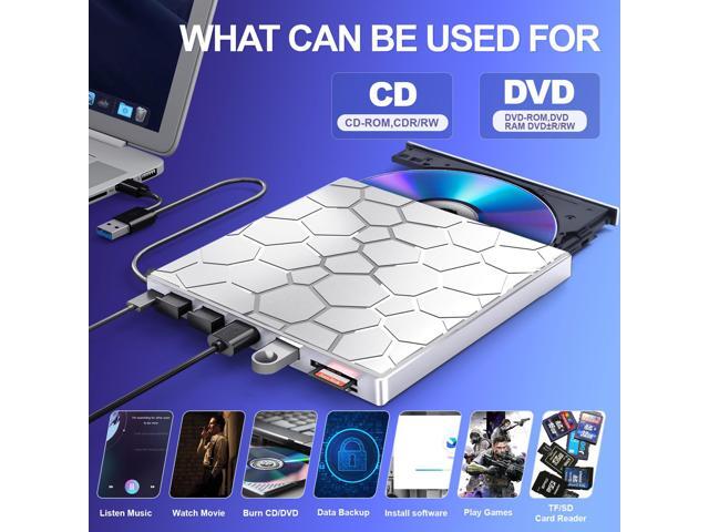 KEHIPI External CD/D1VD Drive for Laptop, DVD Player for Laptop, 8 in 1 USB 3.0 Ultra-Slim Portable (Silver)