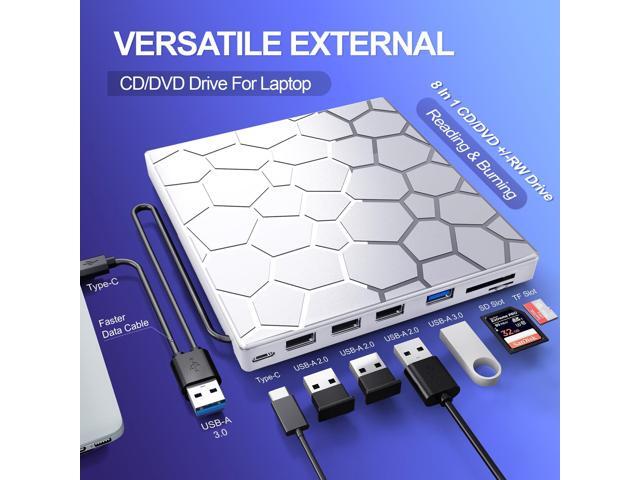 KEHIPI External CD/D1VD Drive for Laptop, DVD Player for Laptop, 8 in 1 USB 3.0 Ultra-Slim Portable (Silver)