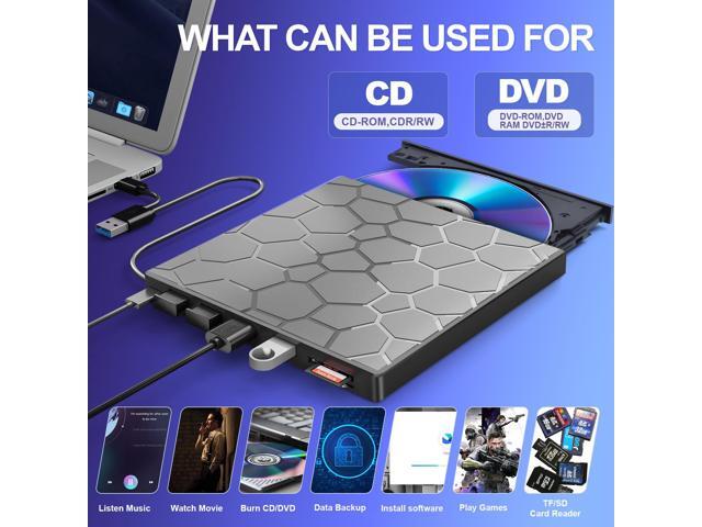 KEHIPI External CD/DVD Drive for Laptop, DVD Player for Laptop, 8 in 1 USB 3.0 Ultra-Slim Portable, CD Burner External Disk Drive Optical...