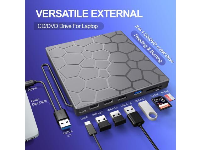 KEHIPI External CD/DVD Drive for Laptop, DVD Player for Laptop, 8 in 1 USB 3.0 Ultra-Slim Portable, CD Burner External Disk Drive Optical...