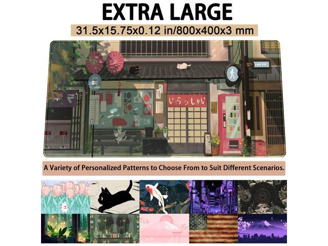 KEHIPI Cat Cafe Desk Mat Cute Anime Mouse Pads, Kawaii Desk Pad Large Gaming Mousepad XXL 31.5x15.75 in, Japanese Street Aesthetic Keyboard Mat...