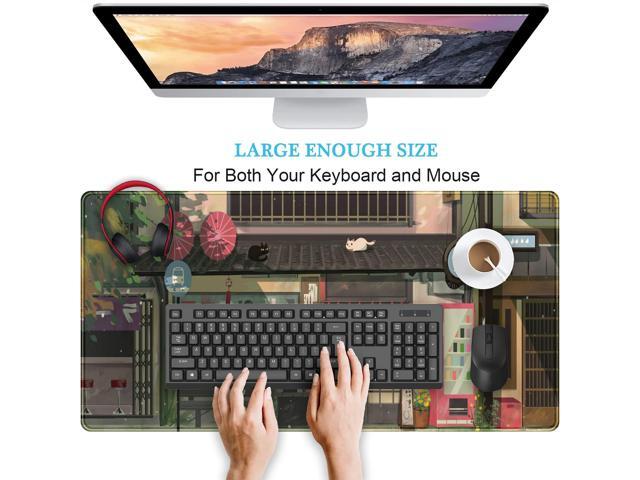 KEHIPI Cat Cafe Desk Mat Cute Anime Mouse Pads, Kawaii Desk Pad Large Gaming Mousepad XXL 31.5x15.75 in, Japanese Street Aesthetic Keyboard Mat...