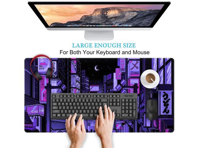 KEHIPI Tokyo Street Desk Pad Purple, Cute Retro Large Gaming Mouse Pad, Japanese Anime Laptop Keyboard Mouse Mat XXL, Aesthetic Neon Pixel...