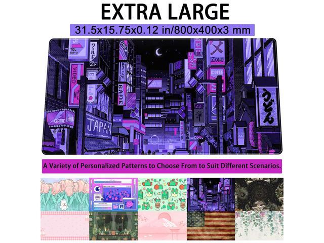 KEHIPI Tokyo Street Desk Pad Purple, Cute Retro Large Gaming Mouse Pad, Japanese Anime Laptop Keyboard Mouse Mat XXL, Aesthetic Neon Pixel...