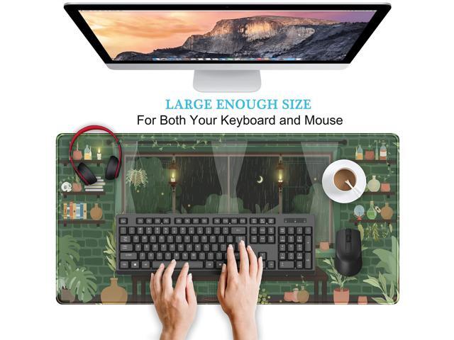 KEHIPI Cute Rainy Night Desk Mat Green Plants Desk Pad, Anime Black Cat Kawaii Large Gaming Mouse Pad,Moonlight Fireflies Deskmat Aesthetic...