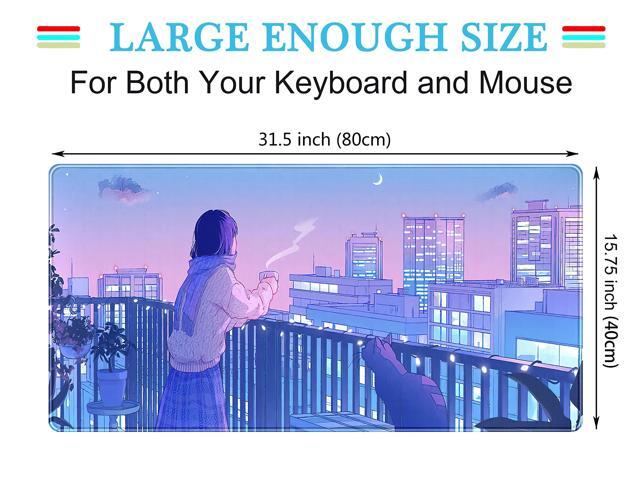 KEHIPI Purple Anime Kawaii Desk Mat Mousepad Cute Cat XXL Large Gaming Japanese Girly Aesthetic Mouse Pad Tokyo Street Desk Mat 31.5x15.75 in, Girl...