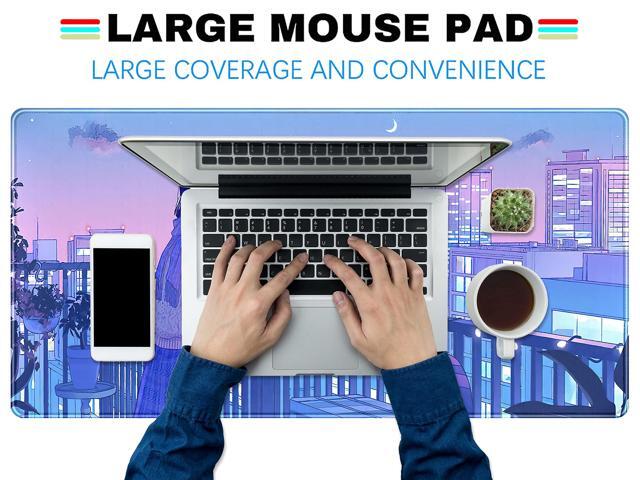 KEHIPI Purple Anime Kawaii Desk Mat Mousepad Cute Cat XXL Large Gaming Japanese Girly Aesthetic Mouse Pad Tokyo Street Desk Mat 31.5x15.75 in, Girl...