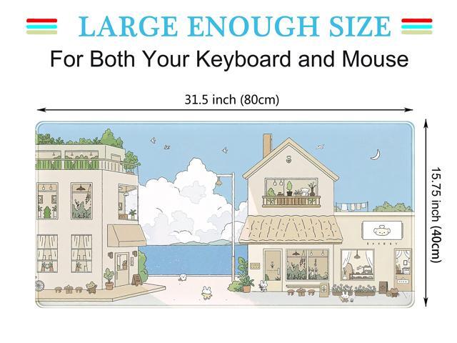 KEHIPI Cute Desk Mat Kawaii Mousepad Japanese Street Mouse Pad,Blue and Brown Cute Anime Keyboard Mat 31.5'x15.75', Large Mouse Pad XXL Gaming Desk...