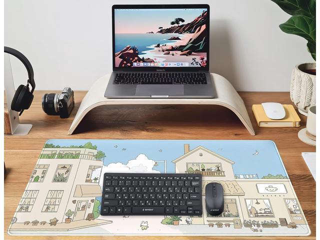 KEHIPI Cute Desk Mat Kawaii Mousepad Japanese Street Mouse Pad,Blue and Brown Cute Anime Keyboard Mat 31.5'x15.75', Large Mouse Pad XXL Gaming Desk...