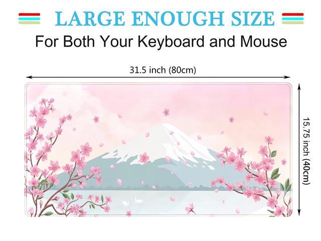 KEHIPI Japanese Desk Mat Pastel Pink Cherry Blossom Mouse Pad Mt Fuji Japan Large Gaming Anime Mousepad XXL 31.5x15.75 in, Kawaii Aesthetic Flower...