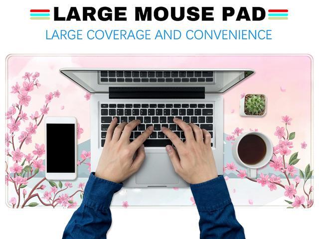 KEHIPI Japanese Desk Mat Pastel Pink Cherry Blossom Mouse Pad Mt Fuji Japan Large Gaming Anime Mousepad XXL 31.5x15.75 in, Kawaii Aesthetic Flower...
