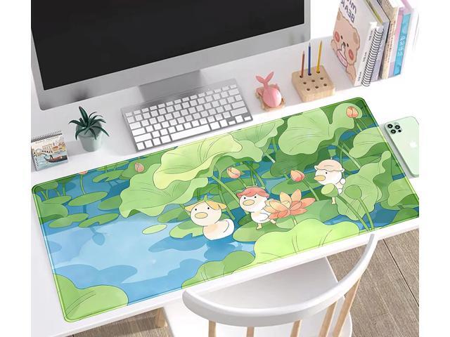 KEHIPI Green Cute Anime Desk Mat Kawaii Cartoon Ducks Gaming Mouse Pad XXL Large Anime Girl Gamer Mousepad Women Office Decor Desk Pad Aesthetic...