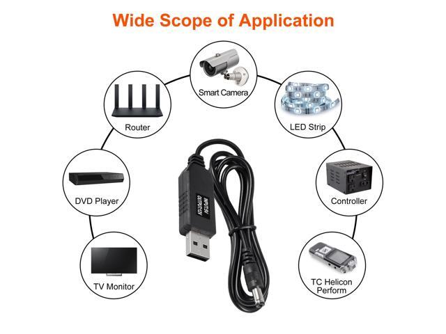 KEHIPI 4pcs DC 5V to DC 12V USB Voltage Step Up Converter Cable Power Supply USB Cable with 5.5x2.1mm DC Connect Male 1M for WiFi Router Mini Fan...