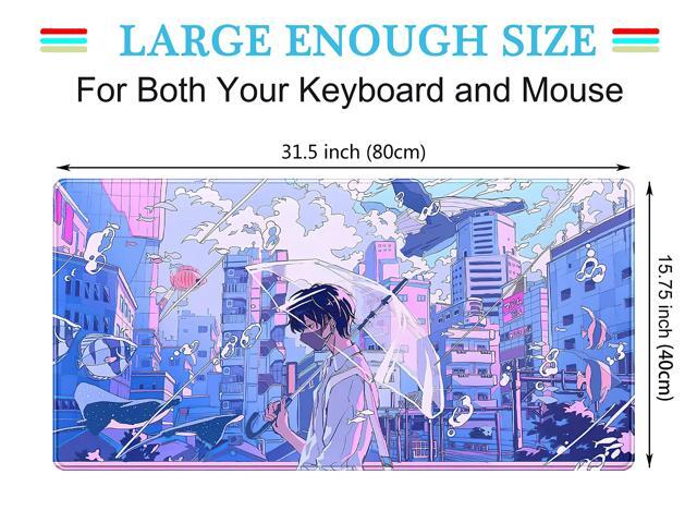 KEHIPI Anime Kawaii Desk Mat Mousepad Cute Japanese Large Gaming Mouse Pad XXL,Pastel Aesthetic Purple Blue Laptop Keyboard Mouse Mat,Magical...