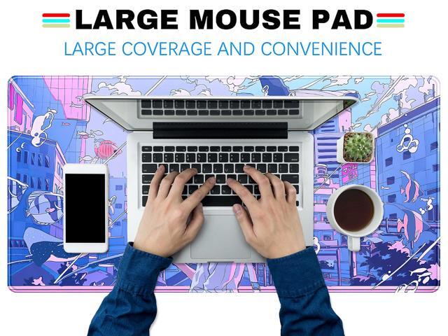 KEHIPI Anime Kawaii Desk Mat Mousepad Cute Japanese Large Gaming Mouse Pad XXL,Pastel Aesthetic Purple Blue Laptop Keyboard Mouse Mat,Magical...