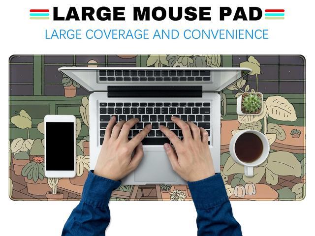 KEHIPI Cute Desk Mat Kawaii Bear Mousepad Cute Anime Plant Desk Protector, Kawai Aesthetic Brown and Green Forest Keyboard Mat, Large Mouse Pad XXL...