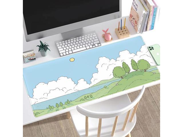 KEHIPI Cute Anime Desk Mat Kawaii Mousepad, Anime Street Aesthetics Desk Pad XXL, Japanese/Korean Lo-fi Drawing, Cute Green Blue Nature Mouse Pad...