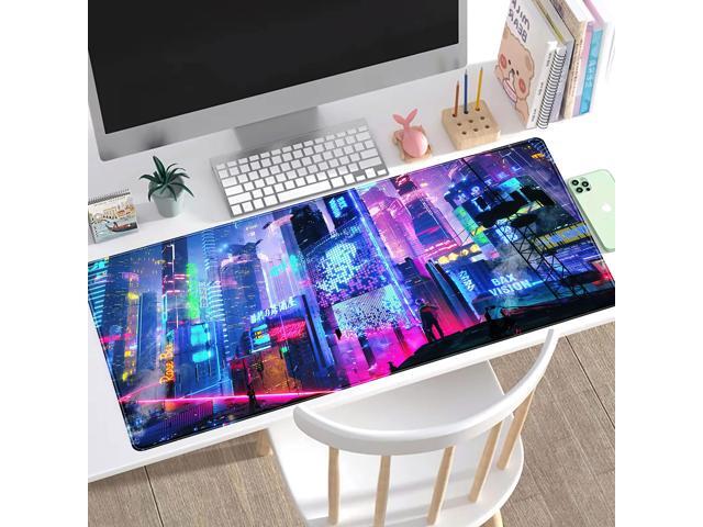 KEHIPI Japanese Street Desk Mat Futuristic Neon City Print Mouse Pad, Exclusive Desk Mats, XXL Large Gaming Mousepad 31.5'x15.75', Office Decor for...