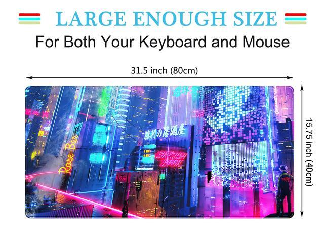 KEHIPI Japanese Street Desk Mat Futuristic Neon City Print Mouse Pad, Exclusive Desk Mats, XXL Large Gaming Mousepad 31.5'x15.75', Office Decor for...