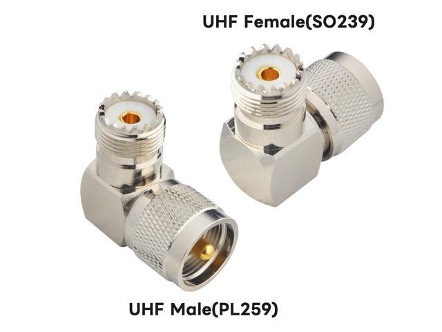 KEHIPI UHF Connector Right Angle Coax Connector UHF Male Plug PL259 to UHF Female Jack SO239 90 Degree L Shape Low Loss Coax Cable Connector RF...