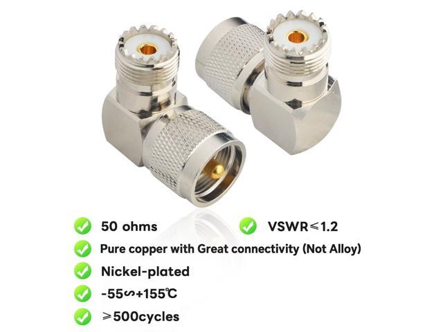 KEHIPI UHF Connector Right Angle Coax Connector UHF Male Plug PL259 to UHF Female Jack SO239 90 Degree L Shape Low Loss Coax Cable Connector RF...