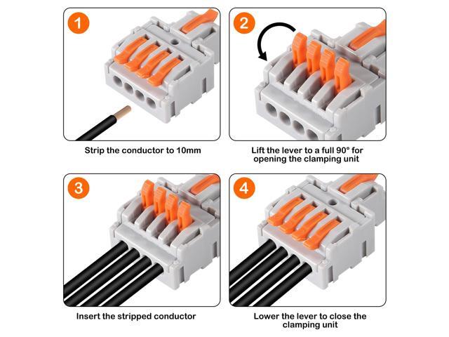 KEHIPI 10Pcs Lever Wire Connectors, DIY Mini Quick Terminal Block Compact Splice Electrical Connectors, 1 in 4 Out 24-12 AWG