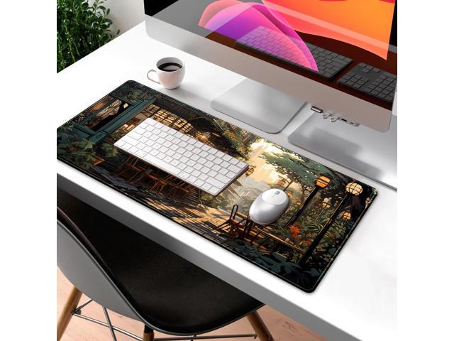 KEHIPI Nostalgic Peaceful Coffee Shop Desk Mat Retro Art Large Gaming Mouse Pad Anime Mousepad Extended XL Green Plants Aesthetic Desk Pad Laptop...