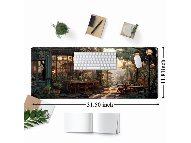 KEHIPI Nostalgic Peaceful Coffee Shop Desk Mat Retro Art Large Gaming Mouse Pad Anime Mousepad Extended XL Green Plants Aesthetic Desk Pad Laptop...