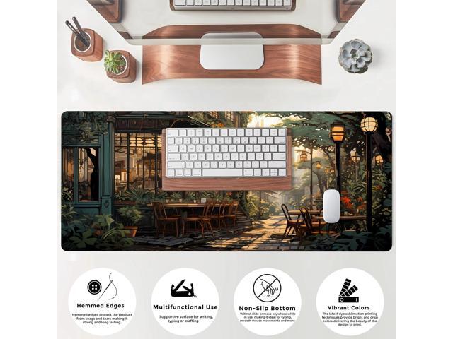 KEHIPI Nostalgic Peaceful Coffee Shop Desk Mat Retro Art Large Gaming Mouse Pad Anime Mousepad Extended XL Green Plants Aesthetic Desk Pad Laptop...