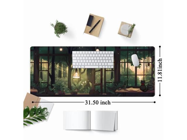 KEHIPI Cute Lofi Desk Mat Green Plants Mouse Pad Large Black Cat Aesthetic Desk Pad Kawaii Anime Extended Gaming Mousepad XL Laptop Keyboard Mouse...