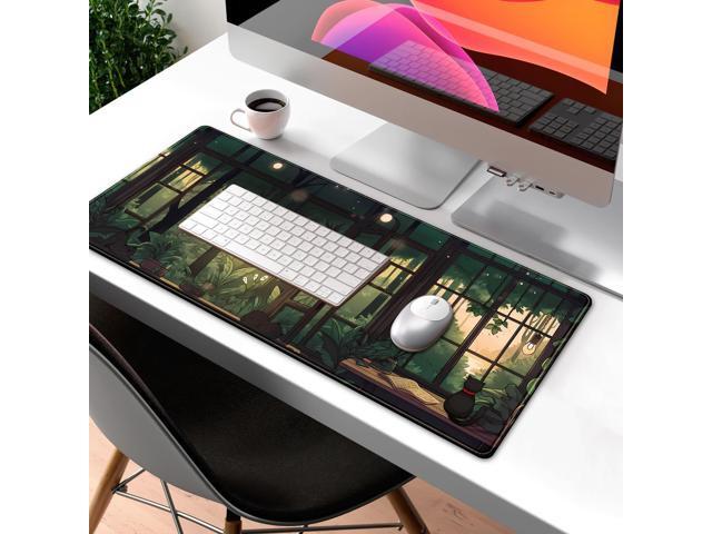 KEHIPI Cute Lofi Desk Mat Green Plants Mouse Pad Large Black Cat Aesthetic Desk Pad Kawaii Anime Extended Gaming Mousepad XL Laptop Keyboard Mouse...